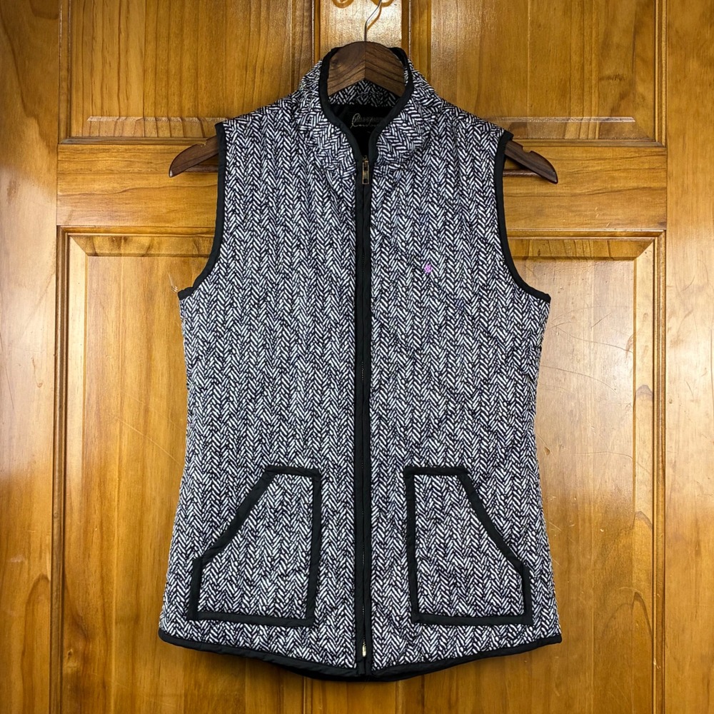 Gameday Couture Womens Quilted Vest Herringbone Black White Full Zip Small